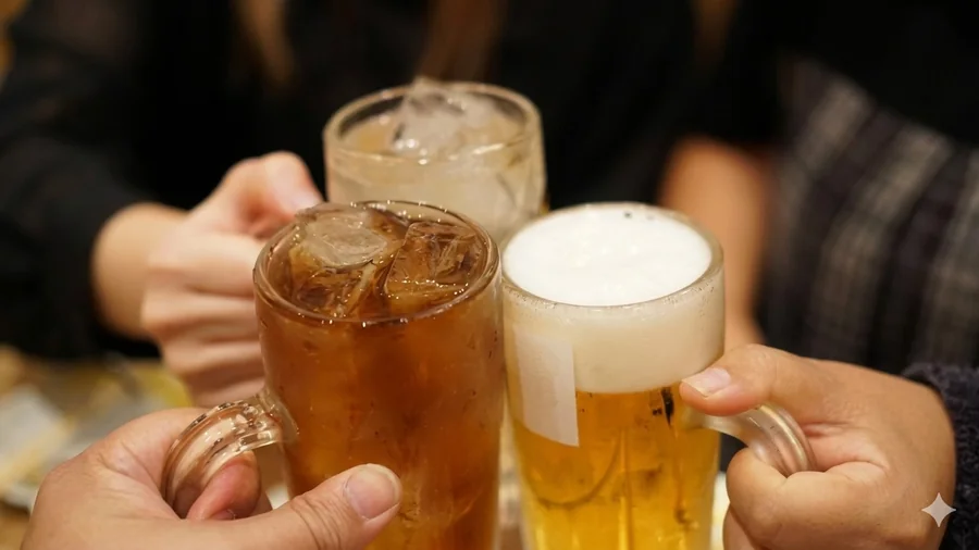 お酒でくつろぐ様子